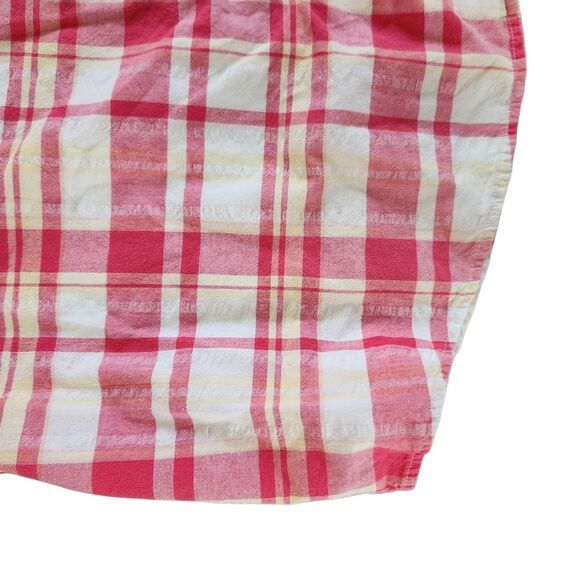 Woman Within Plaid Shirt 1X 22 24 Pink White Yellow Short Sleeve Roll Tab Check - Picture 8 of 9